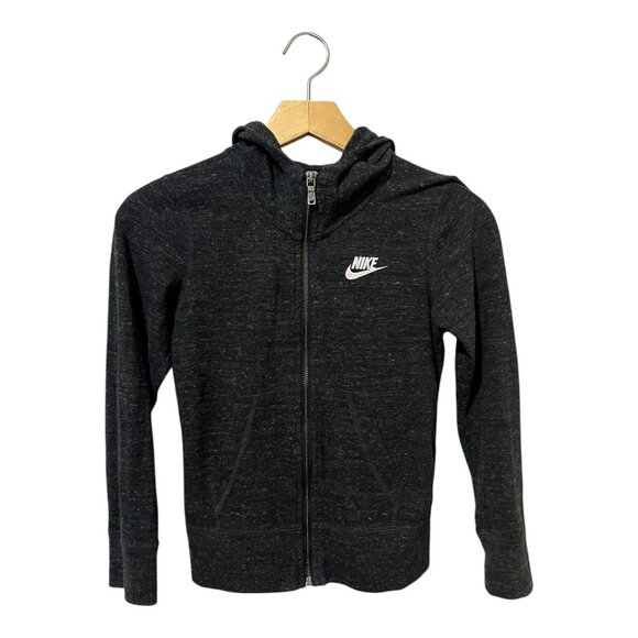 NIKE Kids Hoodie Size Medium 6 Grey Heather Grey Full Zipper - Picture 1 of 5